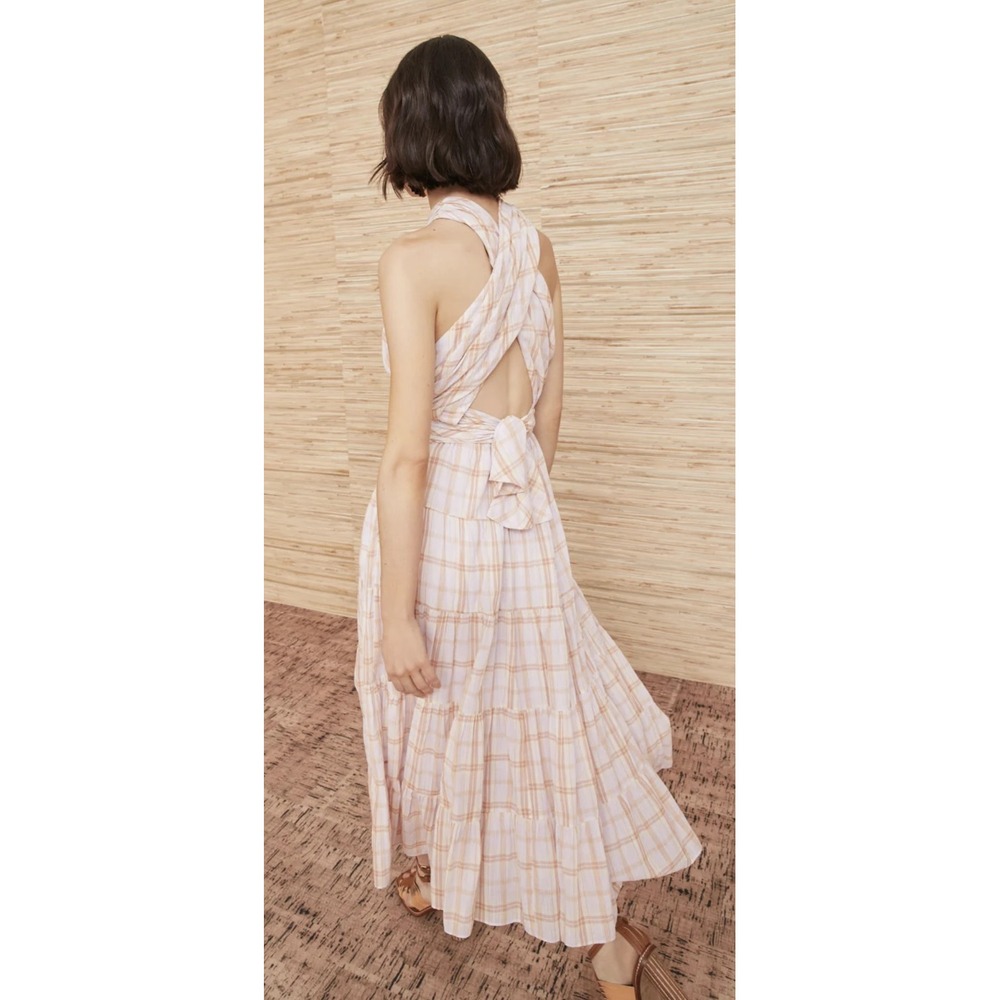 *Flaw Ulla Johnson Noelle Wrap Dress Plaid Midi Fit Flare Criss Cross Tie Size 4 - Picture 8 of 16